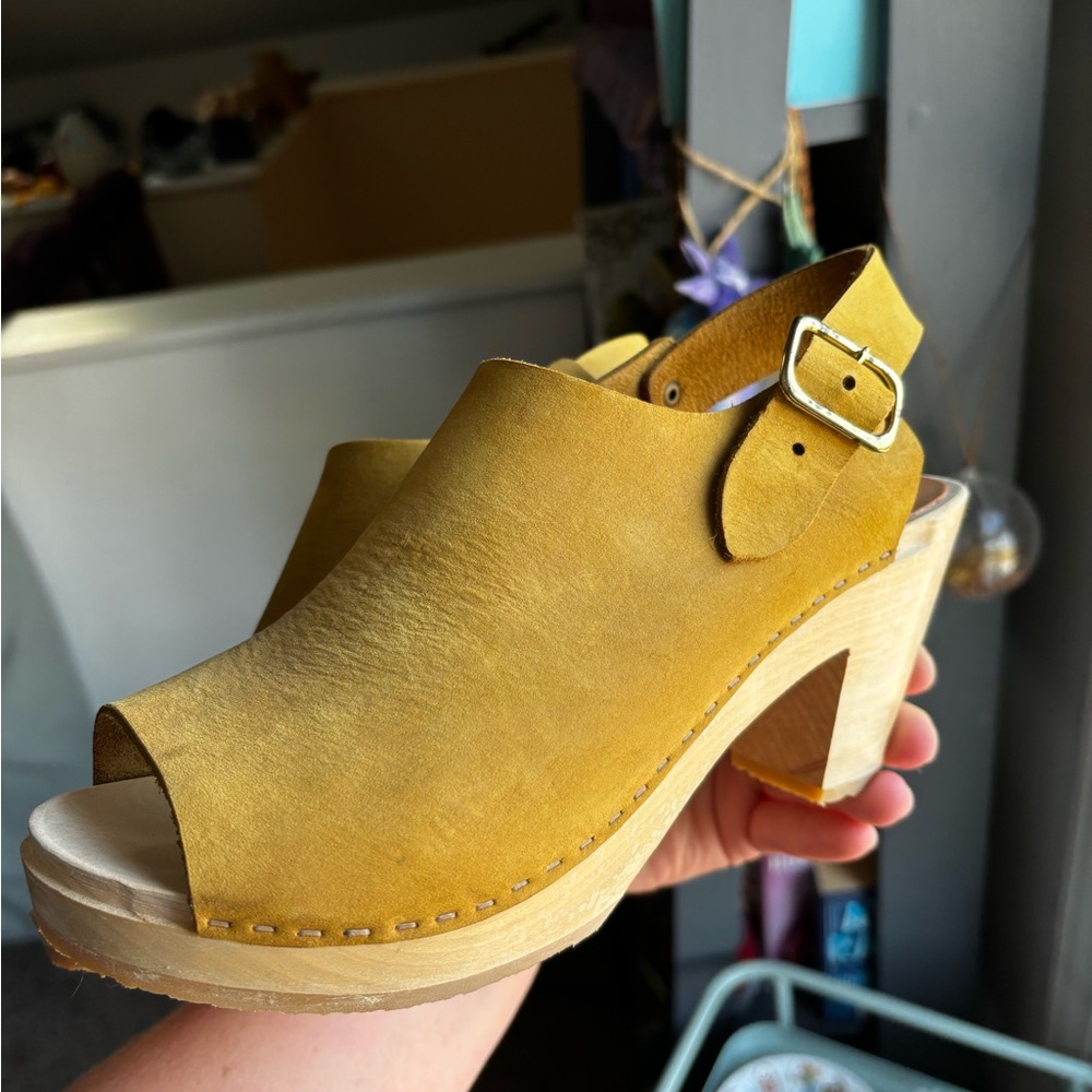 Bryr Mustard Yellow Suede Open-Toe Clog Sandals